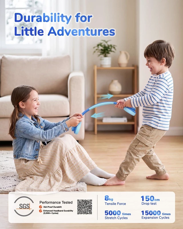 Alt view image 6 of 7 - BTH26 Active Noise Cancelling Headphones for Kids, 60H Playtime SafeSound Tech 3.1, USB C Fast Charging, Bluetooth5.4, Kids Bluetooth Headphones, with Mic AUX Cord for iPad Airplane, Blue