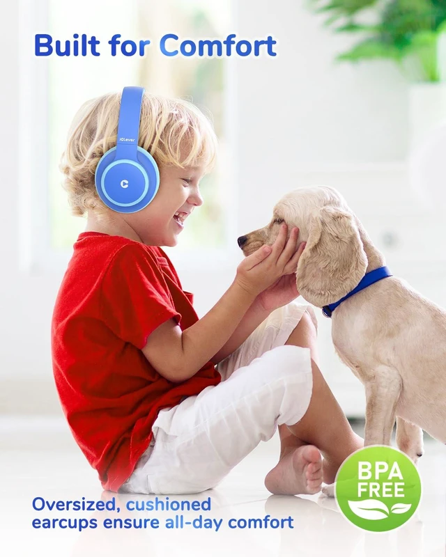 Alt view image 7 of 7 - BTH26 Active Noise Cancelling Headphones for Kids, 60H Playtime SafeSound Tech 3.1, USB C Fast Charging, Bluetooth5.4, Kids Bluetooth Headphones, with Mic AUX Cord for iPad Airplane, Blue