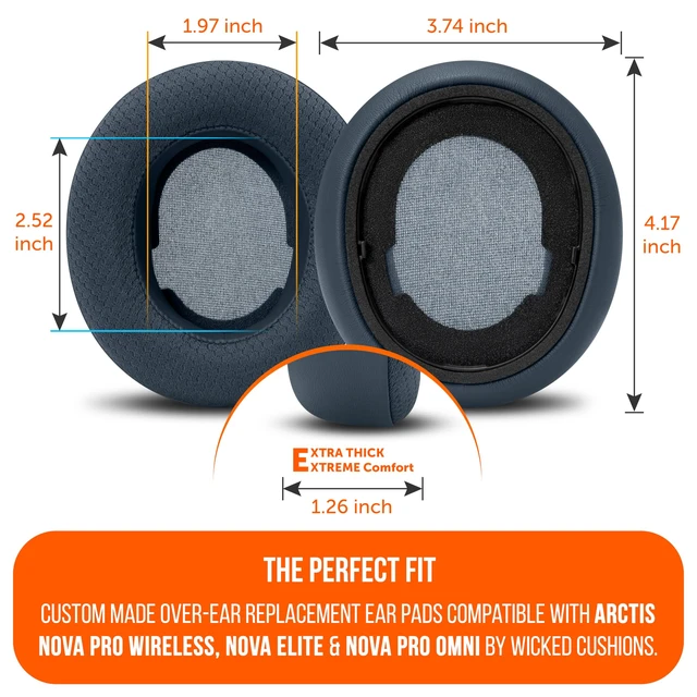 Alt view image 5 of 7 - Mod Kit V2 Nova Pro Wireless, Pro Omni & Elite - Gel Earpads & Headband Made by Wicked Cushions Side Plates also included. Fits Arctis Nova Pro Wireless, Elite & Pro Omni Midnight Blue