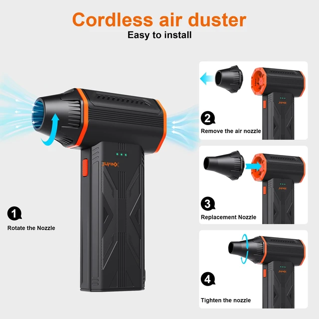 Alt view image 5 of 7 - Compressed Air Duster,150000RPM High Speed brushless Motor Mini Blower 3-speed adjustable electric air duster with multiple nozzles, for cleaning car, keyboard, computer, home and outdoor