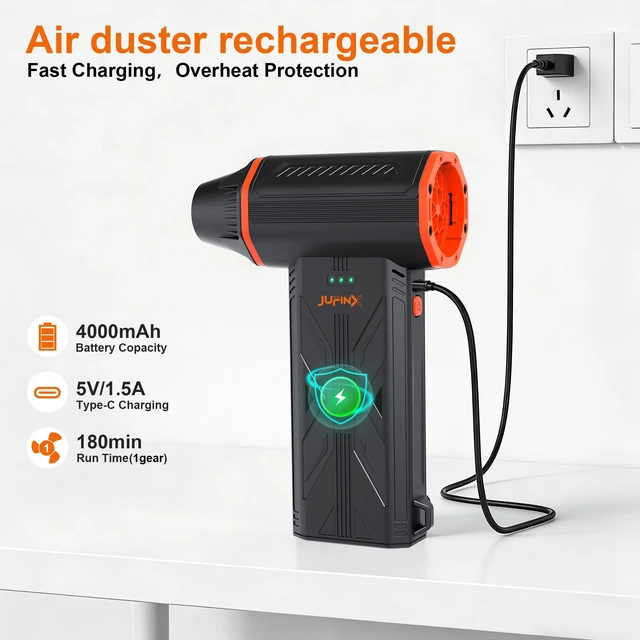 Alt view image 7 of 7 - Compressed Air Duster,150000RPM High Speed brushless Motor Mini Blower 3-speed adjustable electric air duster with multiple nozzles, for cleaning car, keyboard, computer, home and outdoor