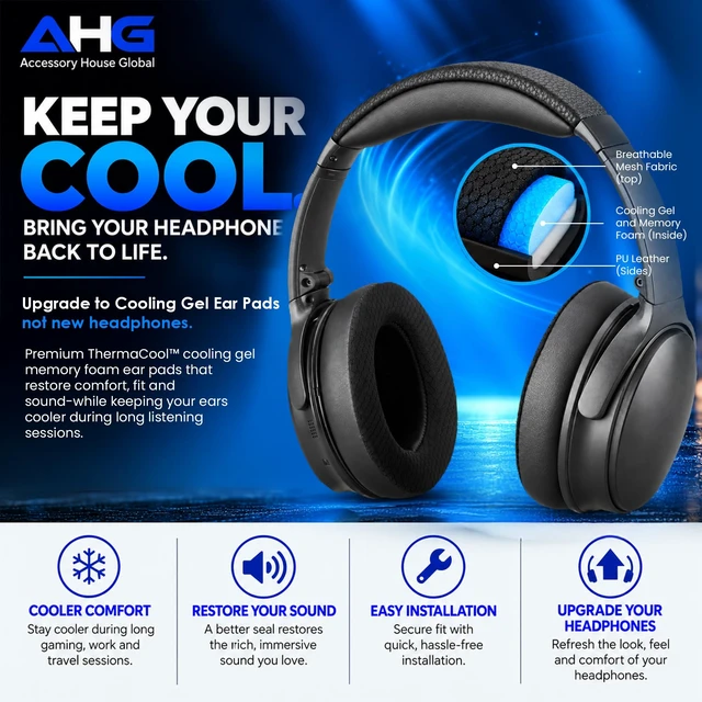 Alt view image 2 of 7 - QC45 Ear Pads Compatible with Bose QuietComfort 45 35 QC35 II QCSC QCSE Cooling Gel Easy DIY Fit Premium Protein Leather Extra Thick Soft High-Density Foam