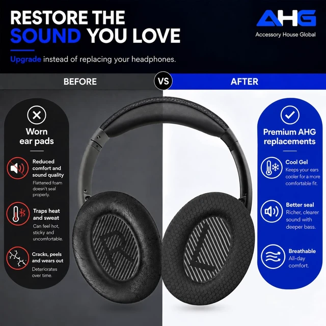 Alt view image 5 of 7 - QC45 Ear Pads Compatible with Bose QuietComfort 45 35 QC35 II QCSC QCSE Cooling Gel Easy DIY Fit Premium Protein Leather Extra Thick Soft High-Density Foam