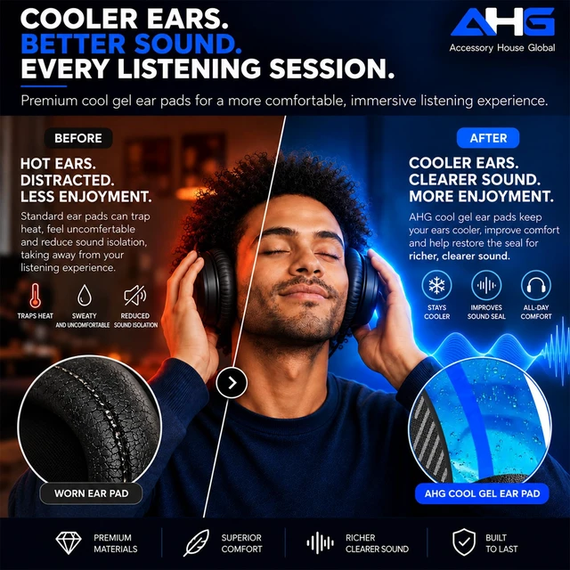 Alt view image 3 of 7 - QC45 Ear Pads Compatible with Bose QuietComfort 45 35 QC35 II QCSC QCSE Cooling Gel Easy DIY Fit Premium Protein Leather Extra Thick Soft High-Density Foam