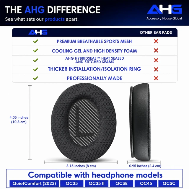 Alt view image 6 of 7 - QC45 Ear Pads Compatible with Bose QuietComfort 45 35 QC35 II QCSC QCSE Cooling Gel Easy DIY Fit Premium Protein Leather Extra Thick Soft High-Density Foam