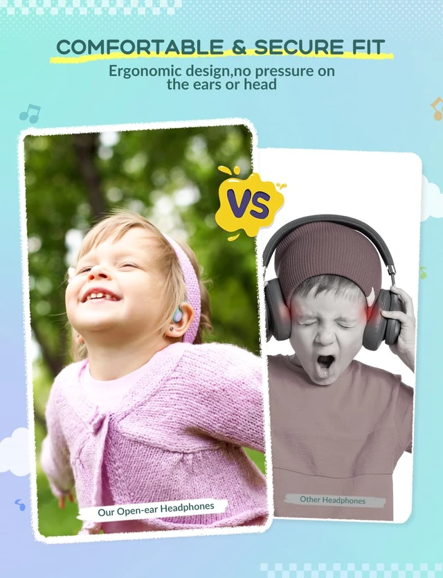 Alt view image 4 of 6 - OWS01 Kids Bluetooth Headphones, Air Conduction Open Ear Headphones SafeSound Tech, Clear Audio Bluetooth 5.4, 360° Bending Ultra-Light Kids Wireless Headphones for Travel/School/Sports/Outdoor