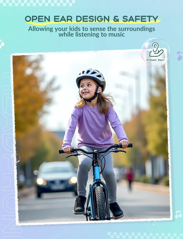 Alt view image 2 of 6 - OWS01 Kids Bluetooth Headphones, Air Conduction Open Ear Headphones SafeSound Tech, Clear Audio Bluetooth 5.4, 360° Bending Ultra-Light Kids Wireless Headphones for Travel/School/Sports/Outdoor