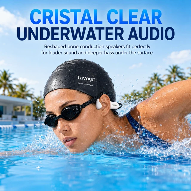 Alt view image 7 of 7 - Swimming Headphones for Spotify, No Downloads Needed T6+W23 SwimCombo Stream Phone Audio via T6 Bone Conduction Swim Coach Communicator Silicone-Coated Housing