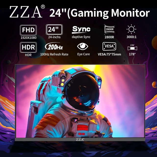 Alt view image 2 of 7 - 24" Curved Gaming Monitor,FHD 1080p 200Hz,1ms MPRT, AMD FreeSync,VA 2800R,HDMI 2.0 & DisplayPort 1.4, VESA Mount, Frameless, Eye Care, for Home Office, Dorm &Gaming &Dual Screen Setup,PS5,Xbox