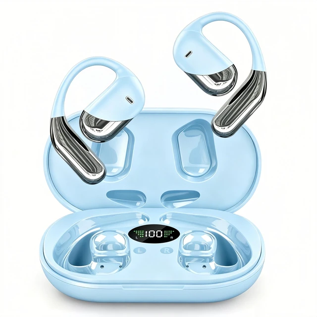 Main image of Open Ear Earbuds, Over Ear Bluetooth 6.1 Headphone Bone Conduction Earbuds with Earhooks, LEDigital Display, 60 Hours Working TimeIP55 Waterproof, Lightweight for Running, Fitness, Workouts, Travel