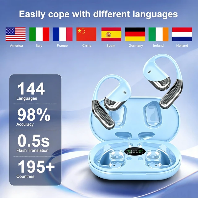 Alt view image 2 of 7 - Open Ear Earbuds, Over Ear Bluetooth 6.1 Headphone Bone Conduction Earbuds with Earhooks, LEDigital Display, 60 Hours Working TimeIP55 Waterproof, Lightweight for Running, Fitness, Workouts, Travel