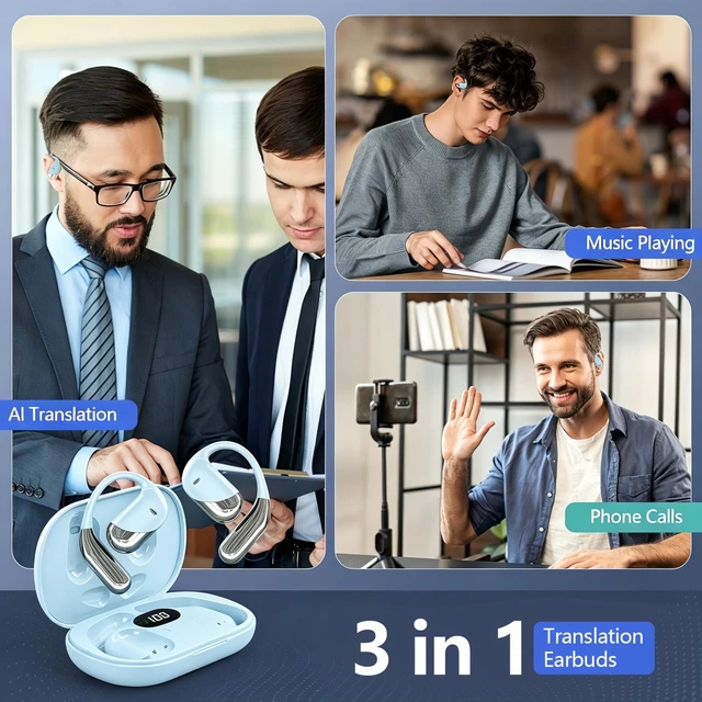 Alt view image 5 of 7 - Open Ear Earbuds, Over Ear Bluetooth 6.1 Headphone Bone Conduction Earbuds with Earhooks, LEDigital Display, 60 Hours Working TimeIP55 Waterproof, Lightweight for Running, Fitness, Workouts, Travel