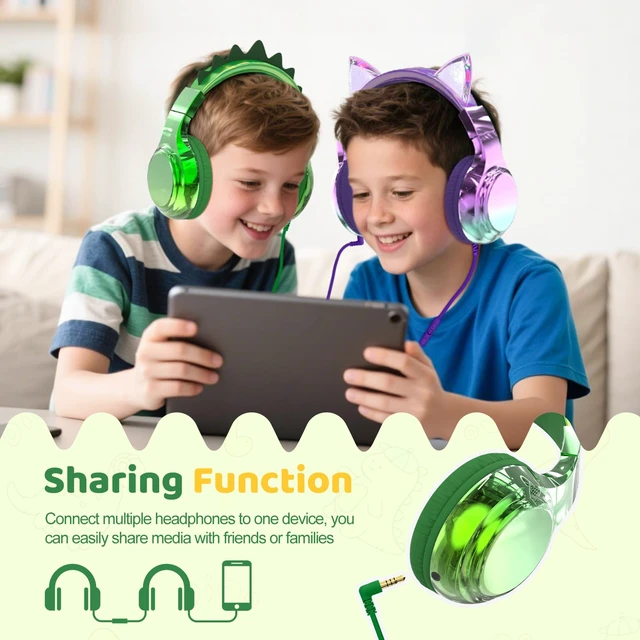 Alt view image 6 of 7 - USB C Kids Dinosaur Wired Headphones with Mic, 85/94dB Volume Limit Kids headphones with cord, foldable on-ear fit, tangle-free, sharing port for school, Chromebook, tablet, travel, boys girls