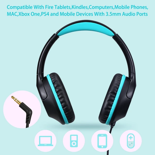 Alt view image 4 of 6 - Kids Headphones Over-Ear Headphones for Kids/Teens/School with 94dB Volume Limited Adjustable Stereo 3.5MM Jack Wire Cord for Fire Tablets/Travel/PC/Phones(Black)