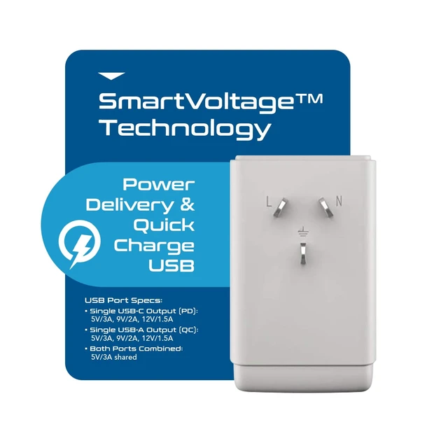 Alt view image 3 of 7 - Australia China New Zealand Power Plug Adapter, QC 3.0 & PD - Safe Dual USB & USB-C - 2 USA Socket for USA to Australian New Zealand Fiji Argentina, Type I AP-16 Fast Charging