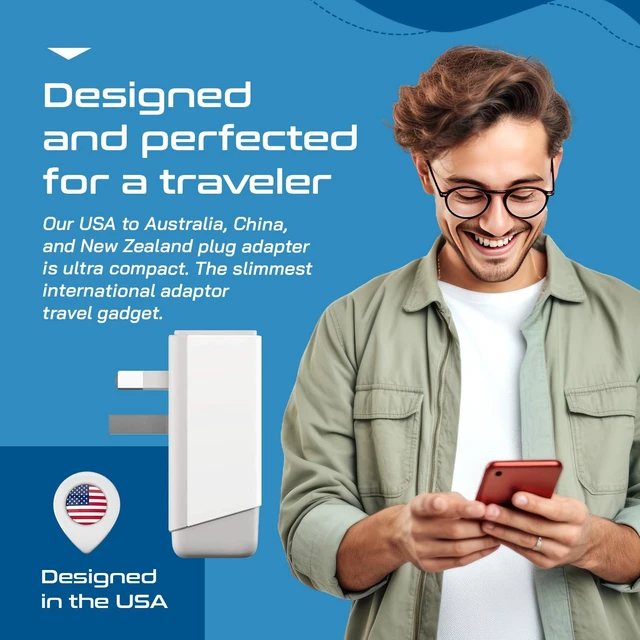 Alt view image 4 of 7 - Australia China New Zealand Power Plug Adapter, QC 3.0 & PD - Safe Dual USB & USB-C - 2 USA Socket for USA to Australian New Zealand Fiji Argentina, Type I AP-16 Fast Charging