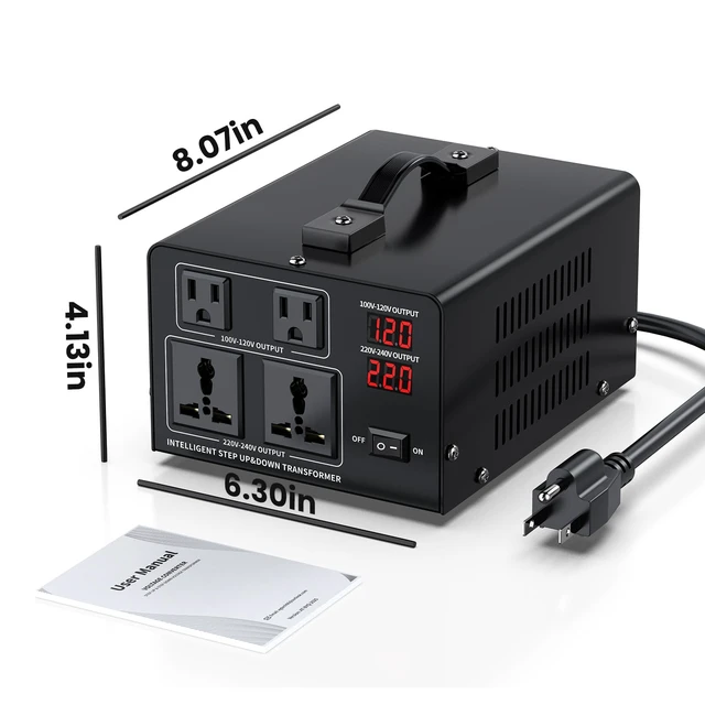 Alt view image 7 of 7 - 2000W Voltage Converter Transformer Step Up 110V/120V to220V/240V or Step Down 220V to 110V AC Power Converte, Circuit Breaker Protection, 2 US sockets, 2 Universal sockets, LCD Display