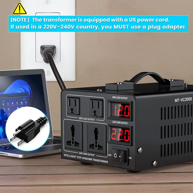 Alt view image 3 of 7 - 2000W Voltage Converter Transformer(110V to 220V or 220V to 110V) Step Up/Down Converter 110/120 Volt - 220/240 Volt w/US Power Cord,Circuit Breaker Protection, LCD Screen Display