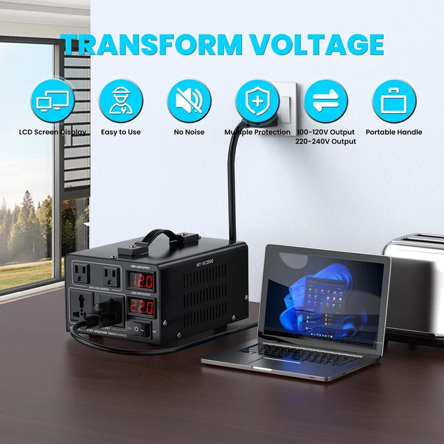 Alt view image 2 of 7 - 2000W Voltage Converter Transformer(110V to 220V or 220V to 110V) Step Up/Down Converter 110/120 Volt - 220/240 Volt w/US Power Cord,Circuit Breaker Protection, LCD Screen Display