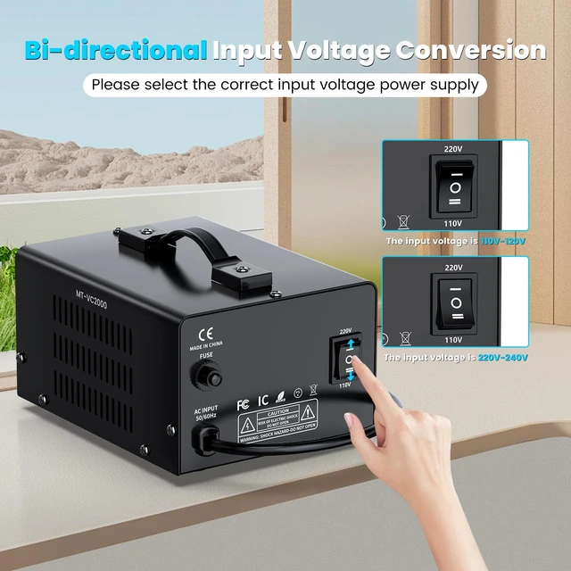 Alt view image 4 of 7 - 2000W Voltage Converter Transformer(110V to 220V or 220V to 110V) Step Up/Down Converter 110/120 Volt - 220/240 Volt w/US Power Cord,Circuit Breaker Protection, LCD Screen Display