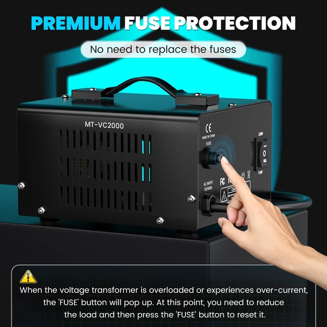Alt view image 7 of 7 - 2000W Voltage Converter Transformer(110V to 220V or 220V to 110V) Step Up/Down Converter 110/120 Volt - 220/240 Volt w/US Power Cord,Circuit Breaker Protection, LCD Screen Display