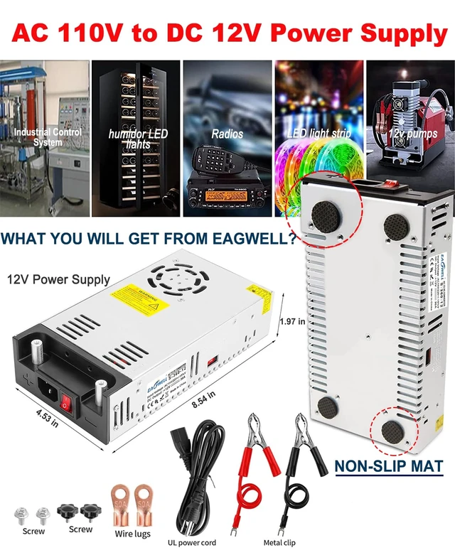 Alt view image 7 of 7 - 110V to 12V Converter 12V Power Supply 360W 30A New Version Universal Switching DC Power Supply for RV, Pump, LED Strip, LCD Monitor,3D Printer,CCTV,Computer Project