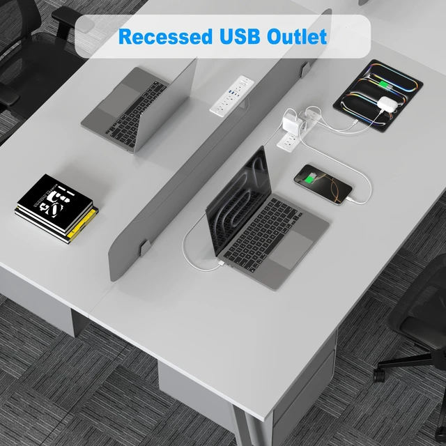 Alt view image 5 of 7 - 65W USB C Recessed Power Strip, Flush Mount Recessed Outlet Hidden Furniture Charging Station with 4 Outlets & 2 GaN USB C & 2 USB-A Ports for Drawer Cabinet 10FT Cord White