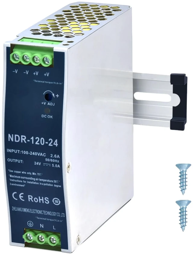 Main image of 24VDC Power Supply NDR 120W DIN Rail Power Supply Switch Switching Converter DC 24V DC Power Adapter (Input 100-240VAC Output 24VDC 50/60HZ 24V 5A)
