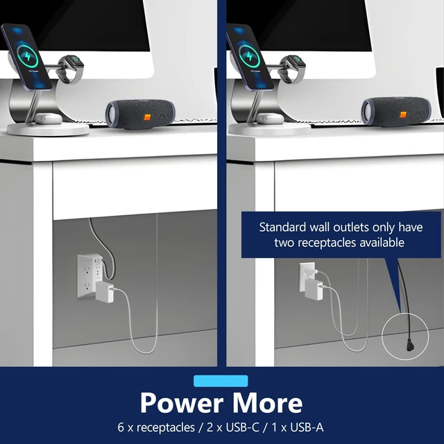 Alt view image 5 of 7 - 6 Outlet Surge Protector Extender, 20W, Matte White, 2-Pack 1500 Joules, Multi Plug Wall Charger, UL Listed, Thermoplastic, Tough And Heat Resistant, Easy Installation