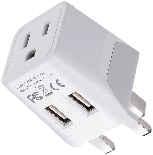 Main image of UK Plug Adapter, 3 in 1 with Dual USB for UAE, Ireland, Hong Kong Plug Adapter Type G, Type G Travel Adapter for London, Hong Kong & Ireland, Grounded Power Adapter for Laptops & Cameras