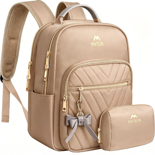 Main image of Small Backpack Purse for Women, Mini Bookbag, 2pcs Sets, Champagne Casual Daily Handbags Shoulder Bag, Waterproof Fashion Cute Backpack, Ladies Girls Daypack, for Travel Work School College