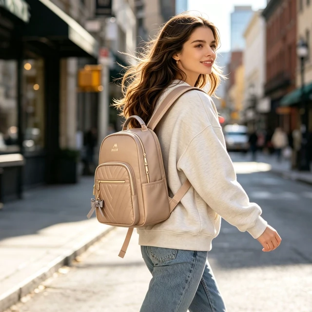 Alt view image 2 of 7 - Small Backpack Purse for Women, Mini Bookbag, 2pcs Sets, Champagne Casual Daily Handbags Shoulder Bag, Waterproof Fashion Cute Backpack, Ladies Girls Daypack, for Travel Work School College