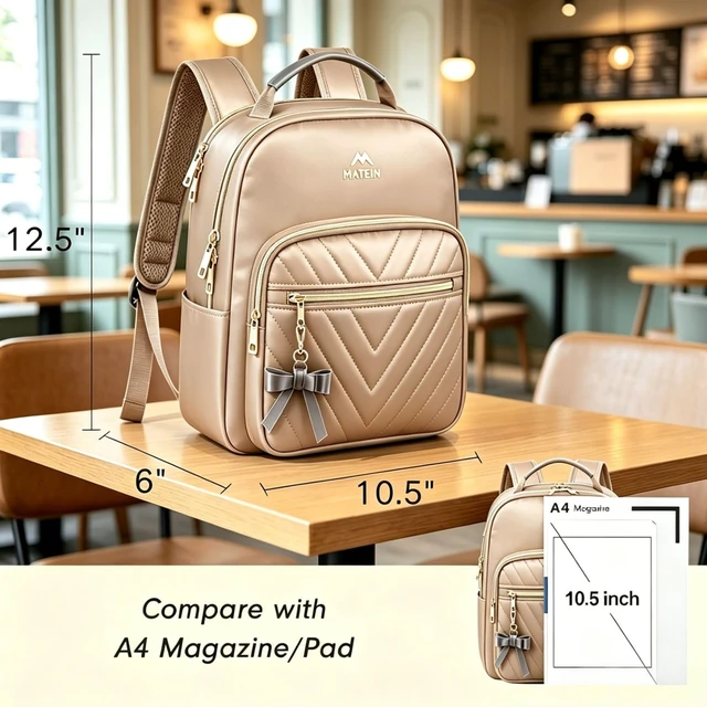 Alt view image 3 of 7 - Small Backpack Purse for Women, Mini Bookbag, 2pcs Sets, Champagne Casual Daily Handbags Shoulder Bag, Waterproof Fashion Cute Backpack, Ladies Girls Daypack, for Travel Work School College