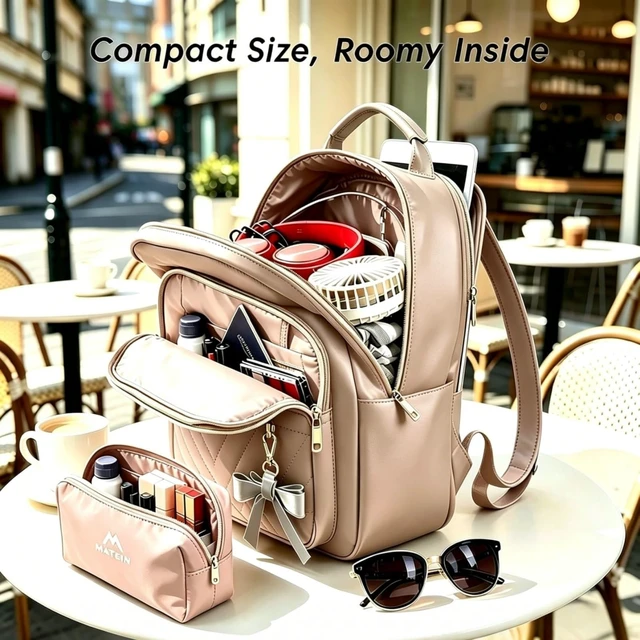 Alt view image 4 of 7 - Small Backpack Purse for Women, Mini Bookbag, 2pcs Sets, Champagne Casual Daily Handbags Shoulder Bag, Waterproof Fashion Cute Backpack, Ladies Girls Daypack, for Travel Work School College