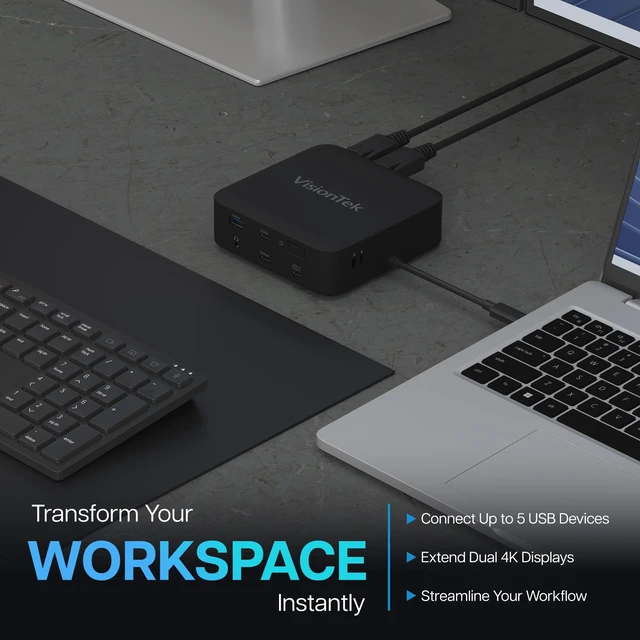Alt view image 4 of 7 - VT1200DL Universal Dual Monitor Docking Station USB-C Dual 4K Display via HDMI/DP, 100W Power Passthrough, Universal DisplayLink, Windows & Mac Support, Travel & Hybrid Work