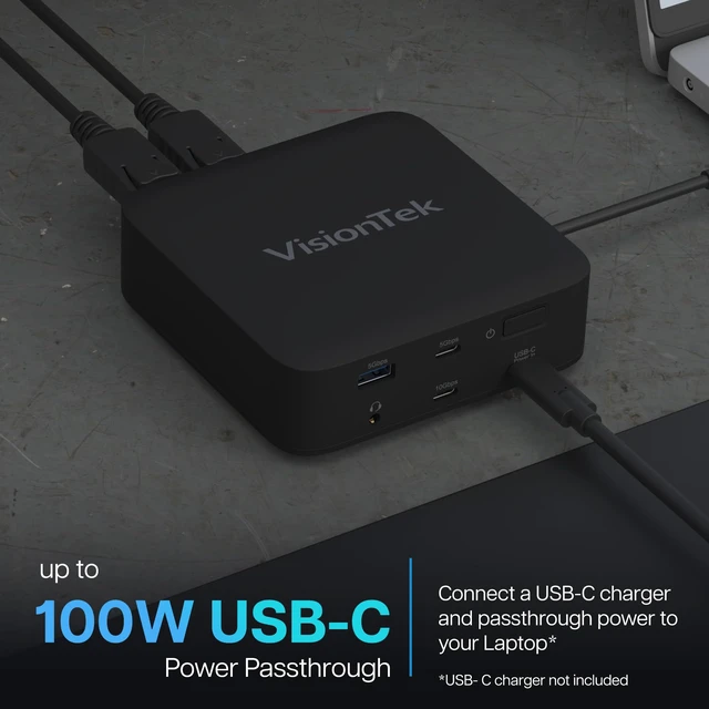 Alt view image 6 of 7 - VT1200DL Universal Dual Monitor Docking Station USB-C Dual 4K Display via HDMI/DP, 100W Power Passthrough, Universal DisplayLink, Windows & Mac Support, Travel & Hybrid Work