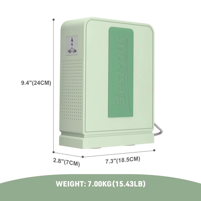 Alt view image 5 of 7 - 3000W Step Up Transformer, 110V to 220V Converter, Light Green Toroidal Core, Appliances for Use in Asia&Europe, 110V-120V to 220V-240V with Dual Outlets, Overload Protection, Heavy Duty