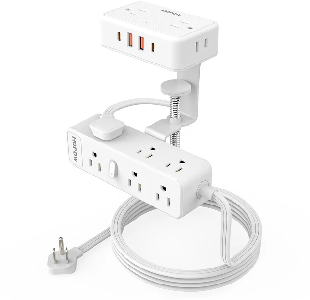 Main image of Dual Layer Desk Clamp Power Strip, 13 Outlets 4 USB, 10FT Cord, White 1875/15A, Under Desk Surge Protector(1700J), Keeps Desk Tidy, Wide Spaced, Desktop Edge Mount for Office Home Workshop Gaming