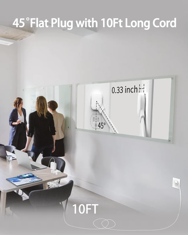 Alt view image 6 of 7 - Dual Layer Desk Clamp Power Strip, 13 Outlets 4 USB, 10FT Cord, White 1875/15A, Under Desk Surge Protector(1700J), Keeps Desk Tidy, Wide Spaced, Desktop Edge Mount for Office Home Workshop Gaming