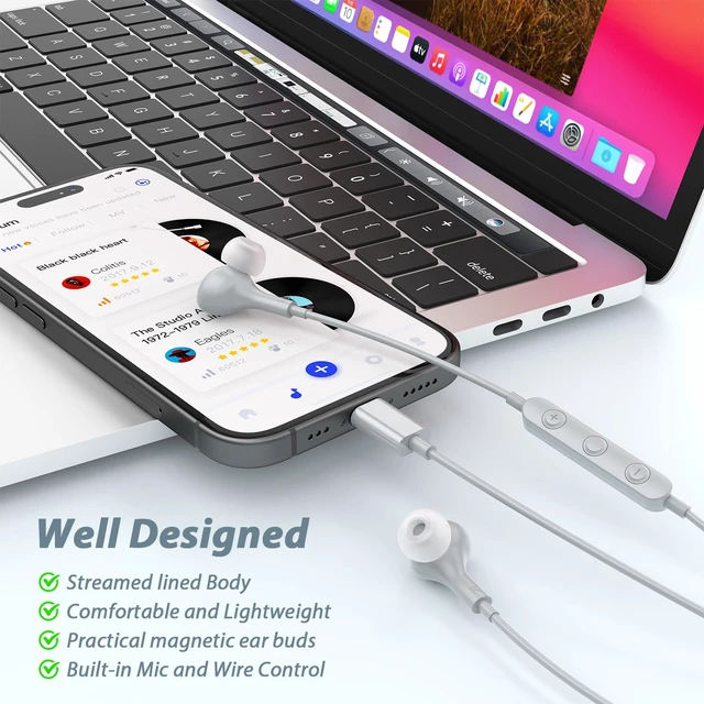 Alt view image 6 of 7 - USB C Headphones for iPhone 18 Pro Max 17 16 15/Galaxy S26 FE Wired Earbuds Mic Volume Control Magnetic Noise Isolation in-Ear Type C Earphones for iPad 10/Mini/Samsung S25 S24 S23 S22/Pixel 11 10 9 8
