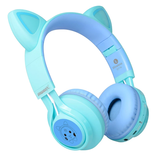 Alt view image 4 of 7 - Kids Headphones, CT-7S Cat Ear Bluetooth Headphones with LED Light, 85dB Volume Limiting, Over Ear with Microphone for Laptop/PC/TV (Blue & Green)