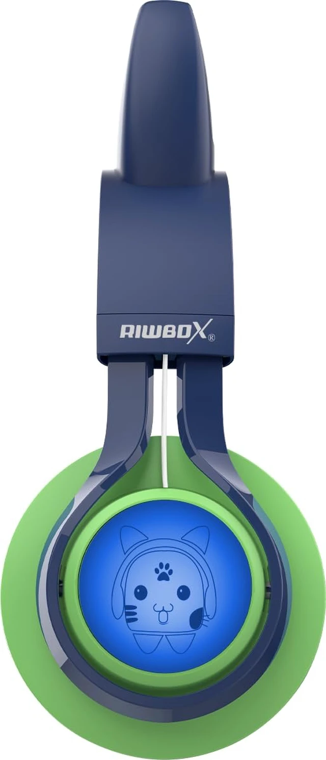 Alt view image 5 of 7 - Kids Headphones, CT-7S Cat Ear Bluetooth Headphones with LED Light, 85dB Volume Limiting, Over Ear with Microphone for Laptop/PC/TV (Green&Navy Blue)
