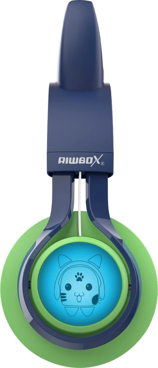 Alt view image 6 of 7 - Kids Headphones, CT-7S Cat Ear Bluetooth Headphones with LED Light, 85dB Volume Limiting, Over Ear with Microphone for Laptop/PC/TV (Green&Navy Blue)