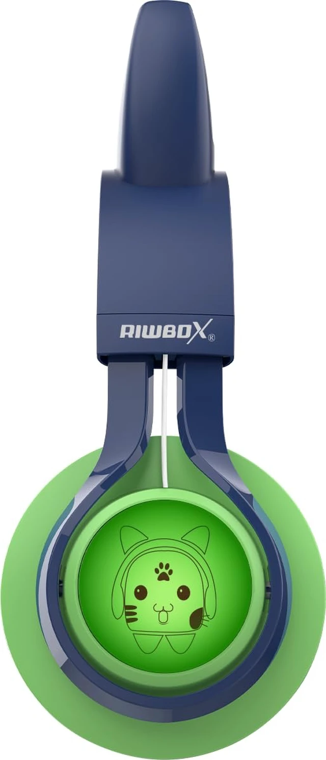 Alt view image 4 of 7 - Kids Headphones, CT-7S Cat Ear Bluetooth Headphones with LED Light, 85dB Volume Limiting, Over Ear with Microphone for Laptop/PC/TV (Green&Navy Blue)