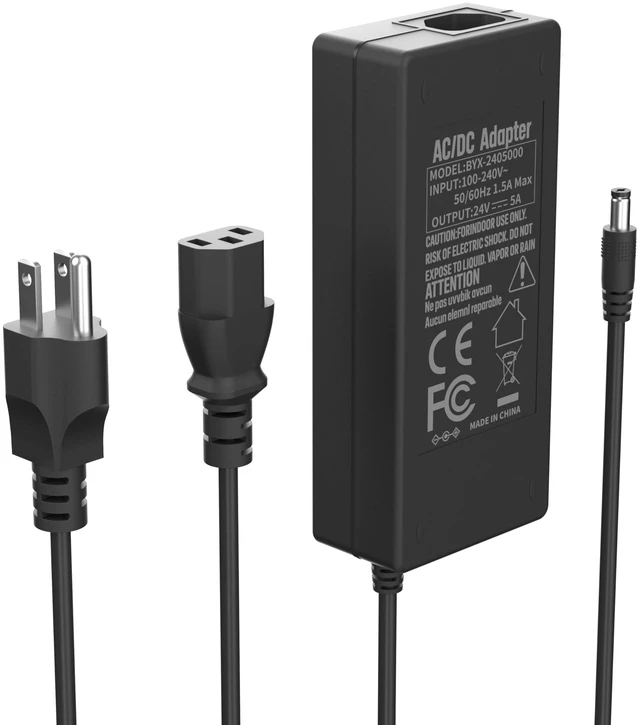 Main image of 24V DC Power Supply Adapter 24Volt 5A 120W AC to DC Converter Transformer 100-240V AC Input with 5.5 x 2.1mm US Plug for LED Strip, CCTV Camera