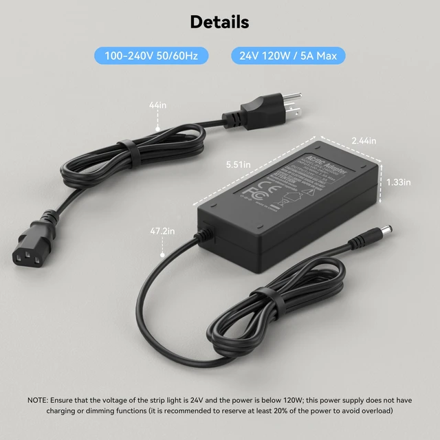 Alt view image 4 of 7 - 24V DC Power Supply Adapter 24Volt 5A 120W AC to DC Converter Transformer 100-240V AC Input with 5.5 x 2.1mm US Plug for LED Strip, CCTV Camera