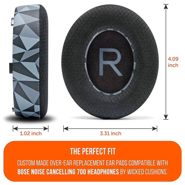 Alt view image 5 of 7 - Freeze NC700 - Cooling Gel Ear Pads for Bose Noise Canceling 700 Made by Wicked Cushions Breathable Sports Fabric, Extra Thick & Cooler for Longer Geo Grey
