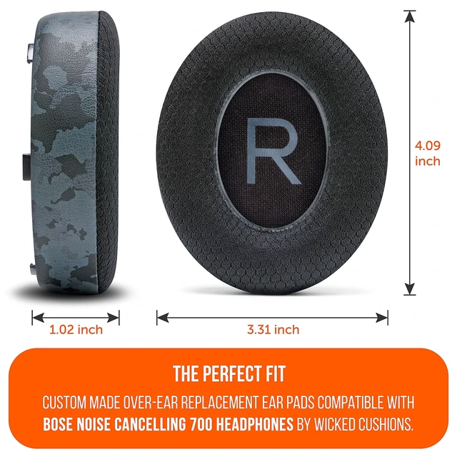 Alt view image 5 of 7 - Freeze NC700 - Cooling Gel Ear Pads for Bose Noise Canceling 700 Made by Wicked Cushions Breathable Sports Fabric, Extra Thick & Cooler for Longer Black Camo