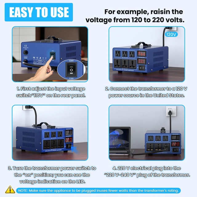 Alt view image 3 of 7 - 4000 watt Voltage Conversion Transformer Heavy-Duty Step-up/Step-Down AC 110V/120V/220V/240V Power Conversion, with resettable Circuit Breaker Protection, with US Power Cord, LCD Display