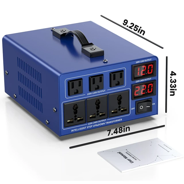 Alt view image 7 of 7 - 4000 watt Voltage Conversion Transformer Heavy-Duty Step-up/Step-Down AC 110V/120V/220V/240V Power Conversion, with resettable Circuit Breaker Protection, with US Power Cord, LCD Display